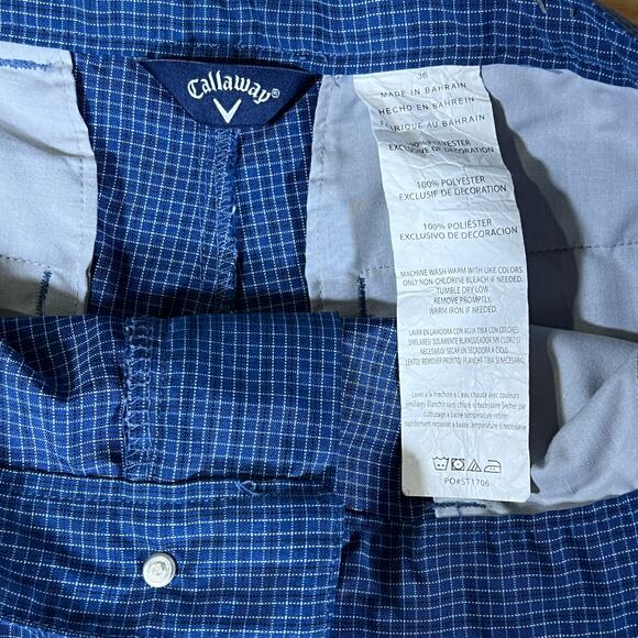 Callaway Golf Blue Micro Check Golf Shorts Men 36 Performance Casual Lightweight - Picture 5 of 7